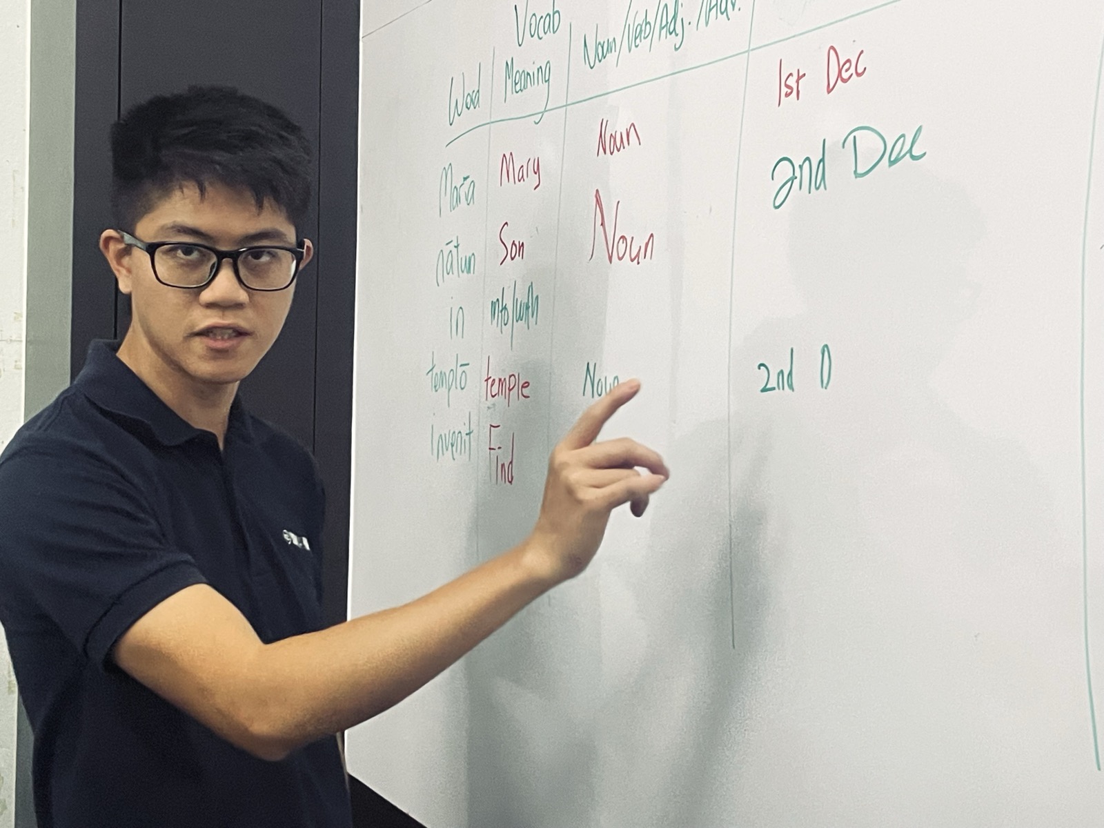 An Initiation Year seminarian presenting a lesson at the whiteboard